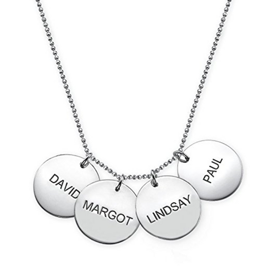 925 Sterling Silver Engraved 4 Coin Name Necklace Gift Nameplate Necklace - onlyone
