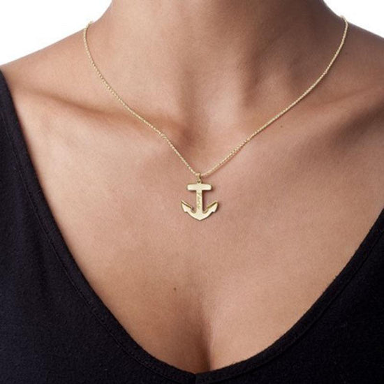 925 Sterling Silver Charm Anchor Engraved Name Necklace Nameplate Necklace - onlyone