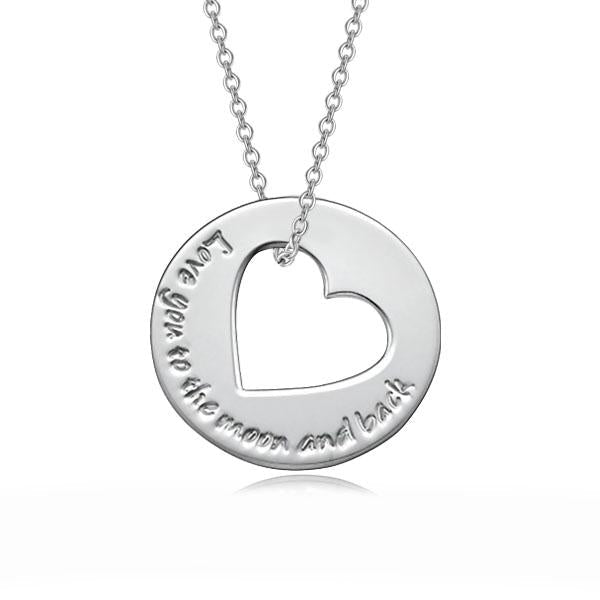 925 Sterling Silver Coin Heart Engraved Name Necklace I Love You To The Moon And Back - onlyone