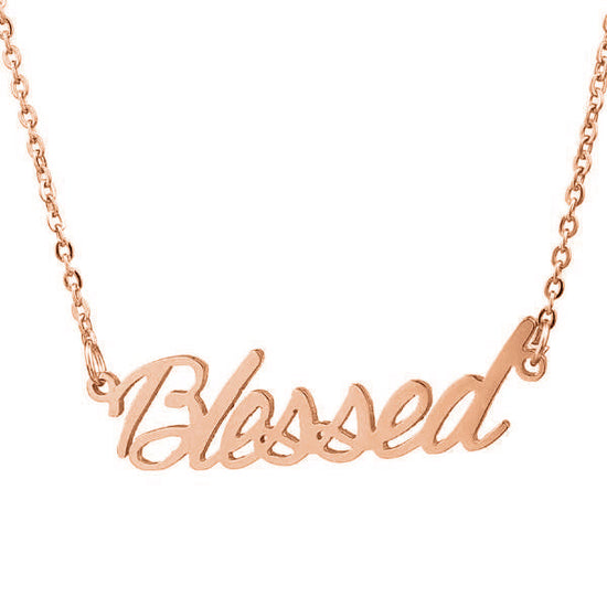 925 Sterling Silver "Blessed" Style Custom Name Necklace Nameplate Necklace - onlyone