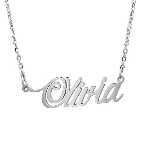 925 Sterling Silver "Oliva" Style Custom Name Necklace Nameplate Necklace - onlyone