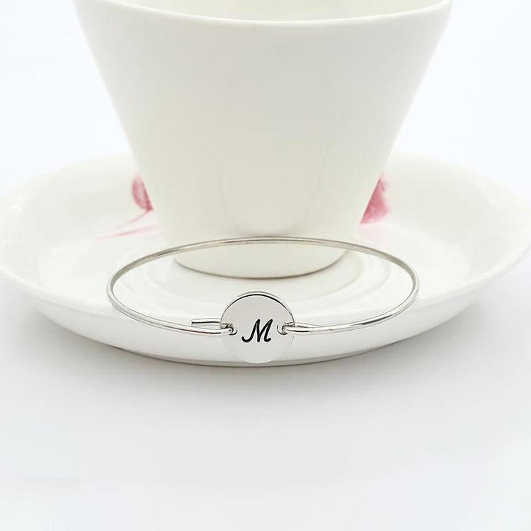 925 Sterling Silver Personalized Single Initital Bangle From A To Z - onlyone