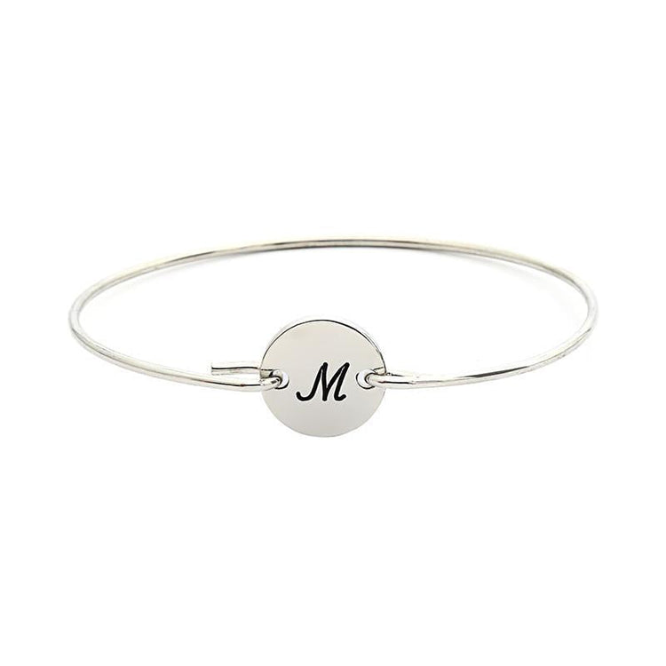 925 Sterling Silver Personalized Single Initital Bangle From A To Z - onlyone