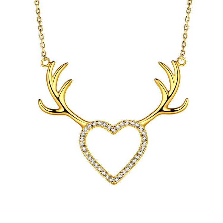 925 Sterling Silver Antler Heart Pendant Necklace