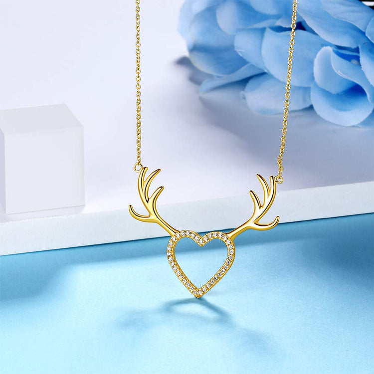 925 Sterling Silver Antler Heart Pendant Necklace