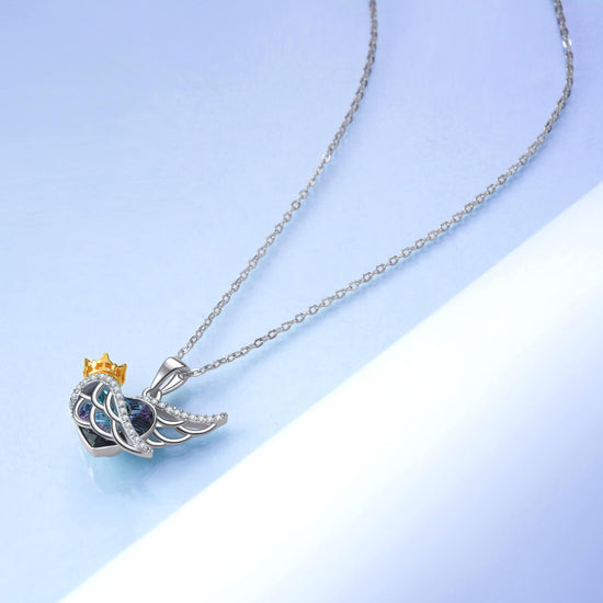 925 Sterling Silver Angel Wing Necklace Guardian Angel Jewelry Heart Purple Swarovski Crystal Pendant - onlyone