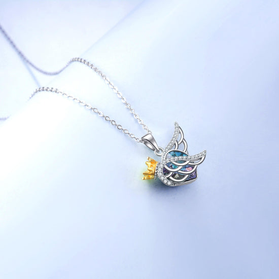 925 Sterling Silver Angel Wing Necklace Guardian Angel Jewelry Heart Purple Swarovski Crystal Pendant - onlyone