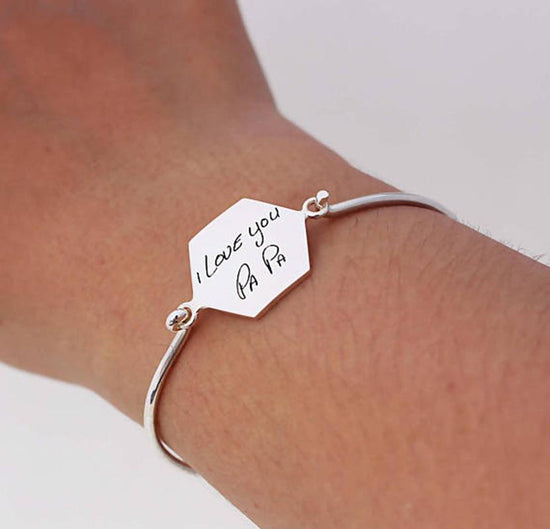 925 Sterling Silver Personalized Signature Hexagon Bangle - onlyone