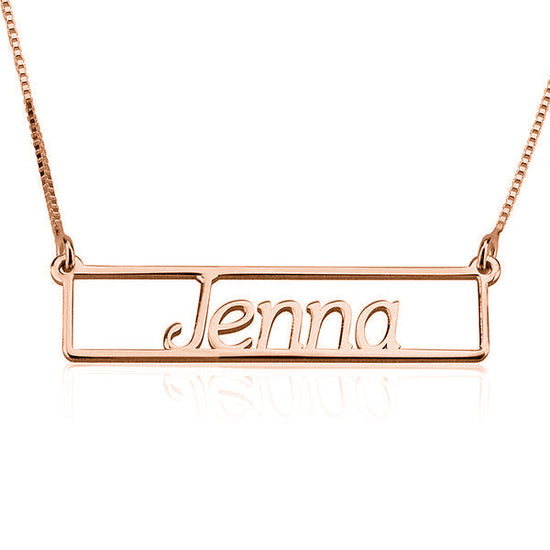 925 Sterling Silver Cut Out Engraved Bar Name Necklace Nameplate Necklace - onlyone