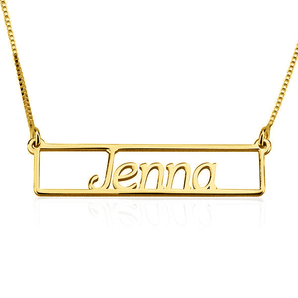925 Sterling Silver Cut Out Engraved Bar Name Necklace Nameplate Necklace - onlyone