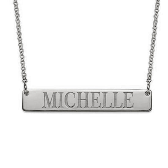 925 Sterling Silver Engraved Bar Name Necklace Nameplate Necklace - onlyone