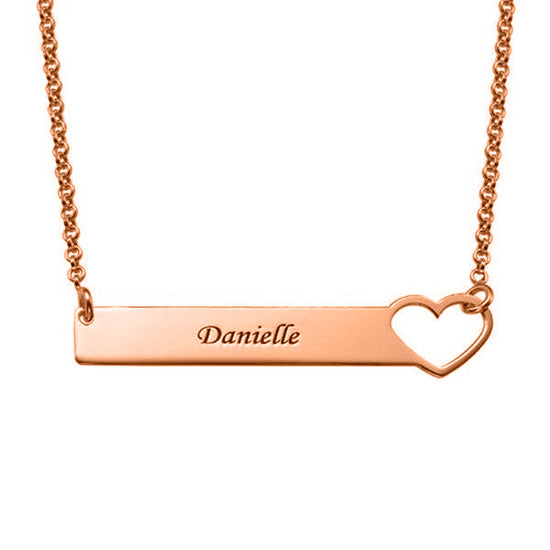 925 Sterling Silver Engraved Heart Bar Custom Name Necklace Nameplate Necklace - onlyone
