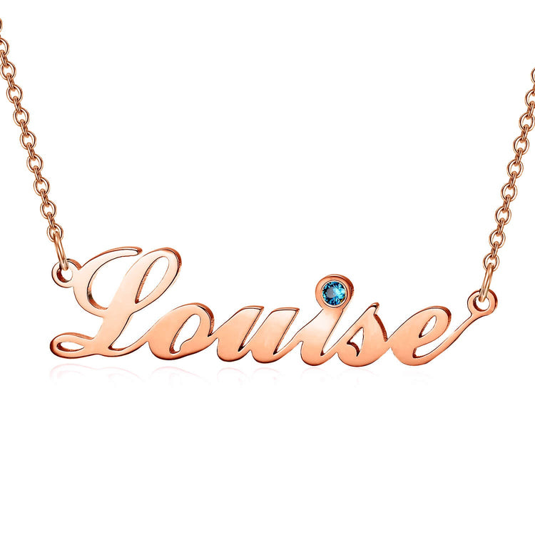 925 Sterling Silver Birthstone Signature Name Necklace "Louise style" Nameplate Necklace - onlyone