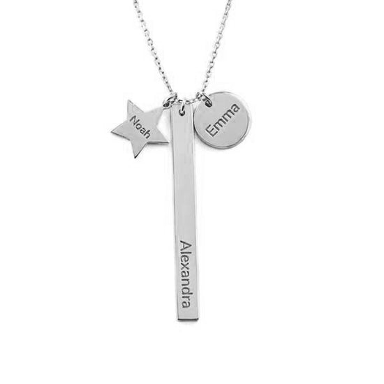 925 Sterling Silver Engraved Vertical Bar Custom Name Necklace With Star Letter Coin Nameplate Necklace - onlyone