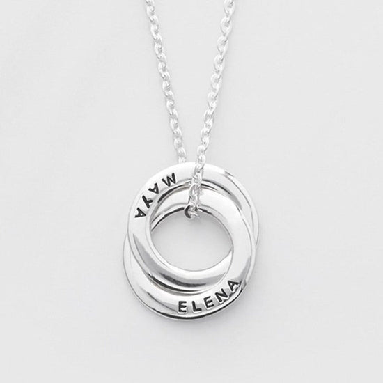 925 Sterling Silver Engraved 2 Russian Rings Custom Name Necklace Gift Nameplate Necklace - onlyone