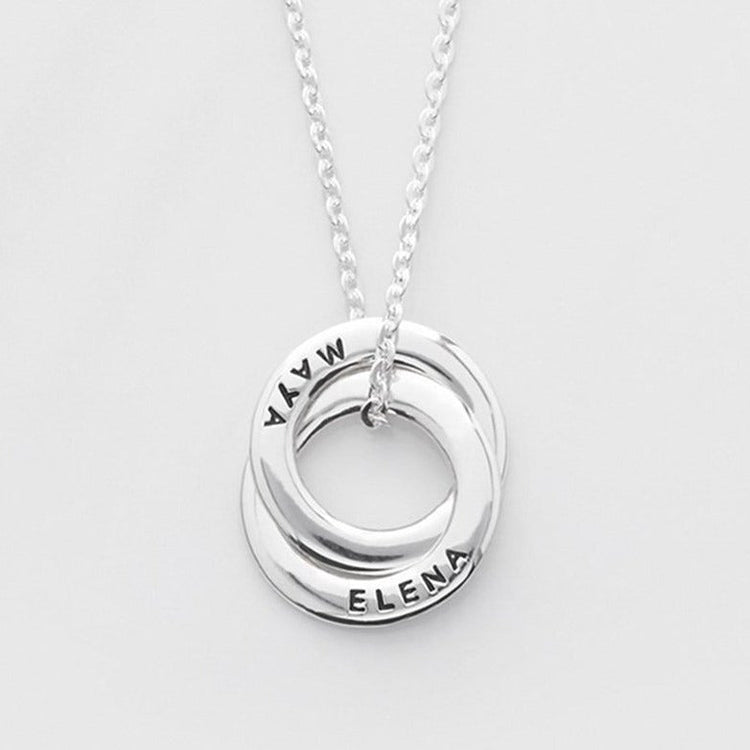 925 Sterling Silver Engraved 2 Russian Rings Custom Name Necklace Gift Nameplate Necklace - onlyone