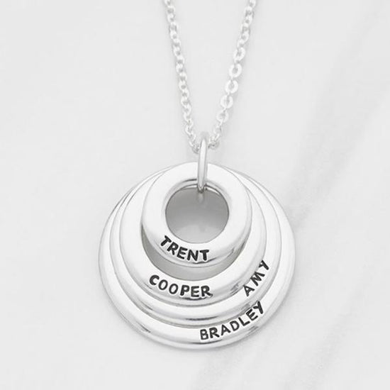 925 Sterling Silver Engraved Circle 4 Rings Name Necklace Gift Nameplate Necklace - onlyone