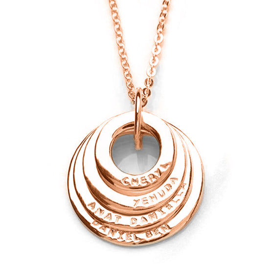 925 Sterling Silver Engraved Circle 4 Rings Name Necklace Gift Nameplate Necklace - onlyone