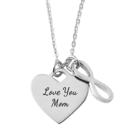 925 Sterling Silver Words Engraved Infinity Heart Nameplate Necklace, Gift For Mom - onlyone