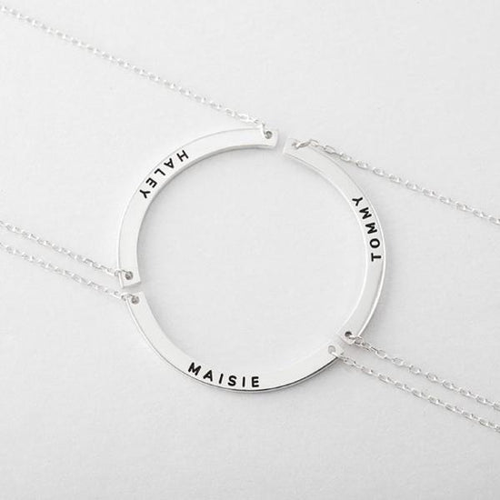 925 Sterling Silver Circle Friendship Engraved 3 Names Necklace Set, Nameplate Necklace, Buy 1 Get 3 Necklaces, Back to School Necklaces - onlyone