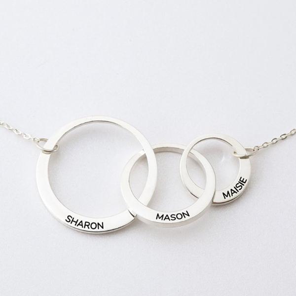 925 Sterling Silver Mom And Child Engraved Circle Necklace Gift For Mom - onlyone