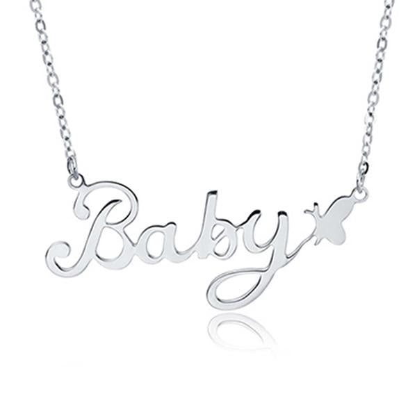 925 Sterling Silver Butterfly Style Custom Name Necklace Nameplate Necklace - onlyone