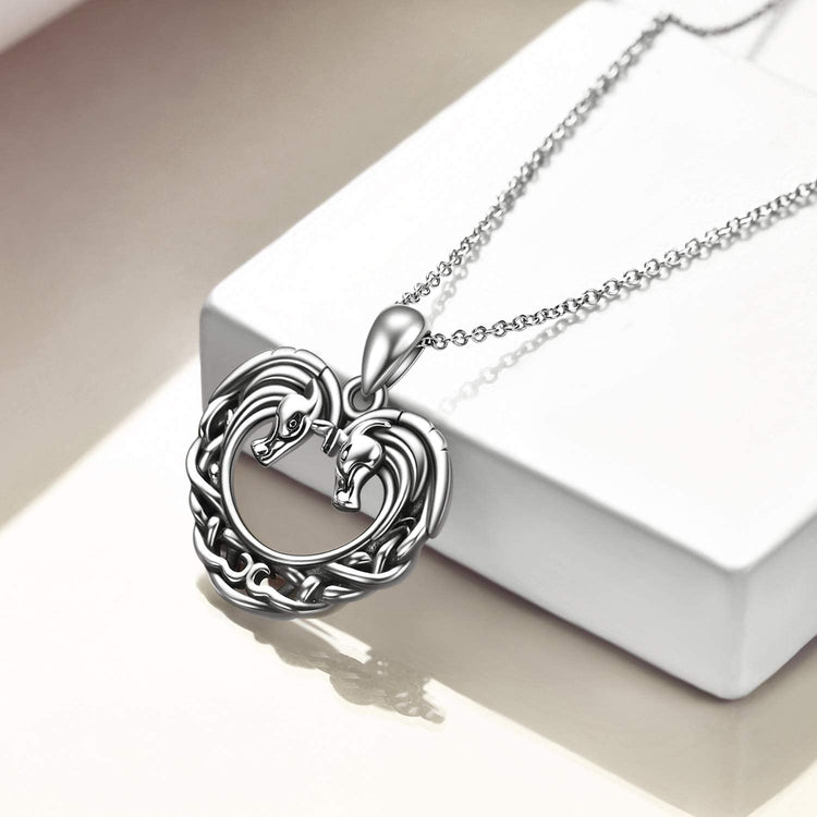 925 Sterling Silver Horse Heart Pendant Necklace