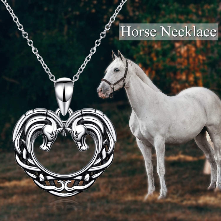 925 Sterling Silver Horse Heart Pendant Necklace