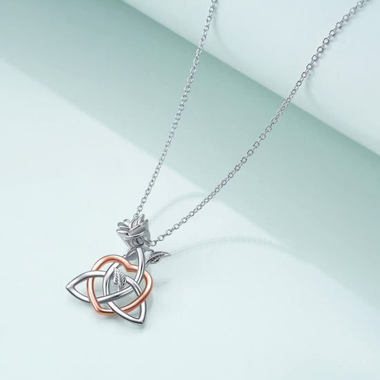 925 Sterling Silver Celtic Knot Triangle Trinity Knot Love Heart Rose Pendant Necklace - onlyone