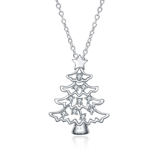 925 Sterling Silver Christmas Tree Pendant Necklace With Cubic Zirconia Christmas Gift - onlyone