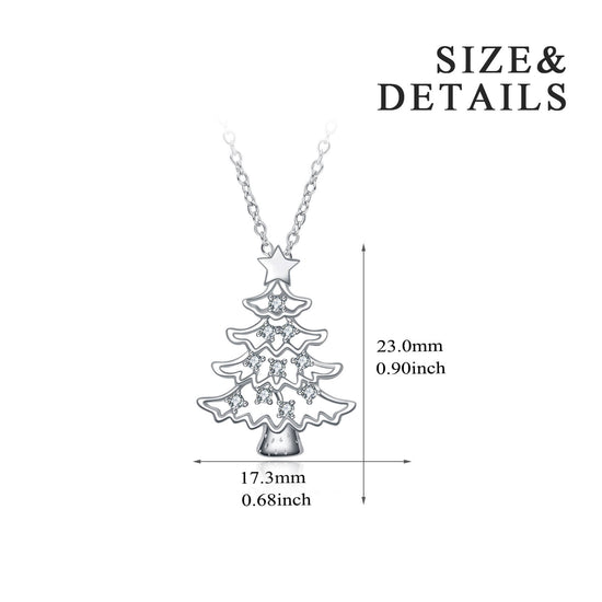 925 Sterling Silver Christmas Tree Pendant Necklace With Cubic Zirconia Christmas Gift - onlyone