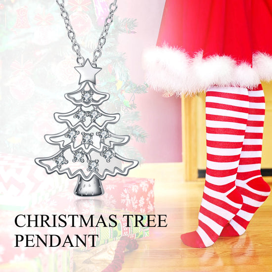 925 Sterling Silver Christmas Tree Pendant Necklace With Cubic Zirconia Christmas Gift - onlyone