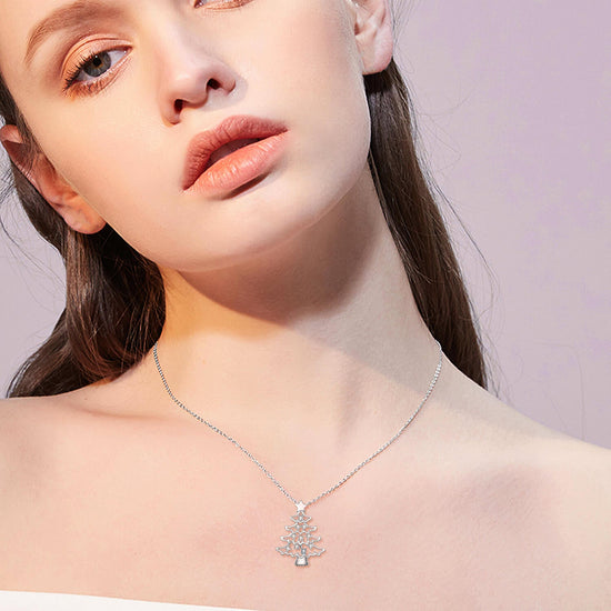 925 Sterling Silver Christmas Tree Pendant Necklace With Cubic Zirconia Christmas Gift - onlyone