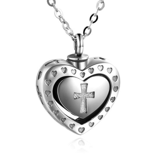 925 Sterling Silver Cremation Jewelry for Ashes Cross Heart Locket Pendant Urn Necklace - onlyone