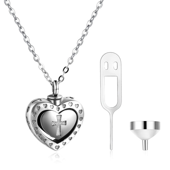 925 Sterling Silver Cremation Jewelry for Ashes Cross Heart Locket Pendant Urn Necklace - onlyone