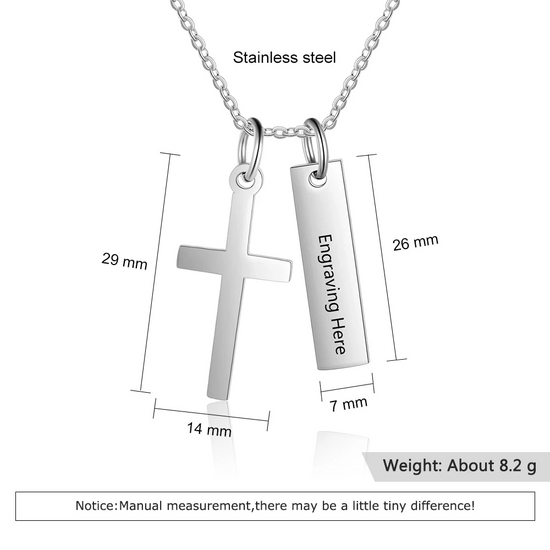 925 Sterling Silver Cross And Vertical Bar Necklace - onlyone