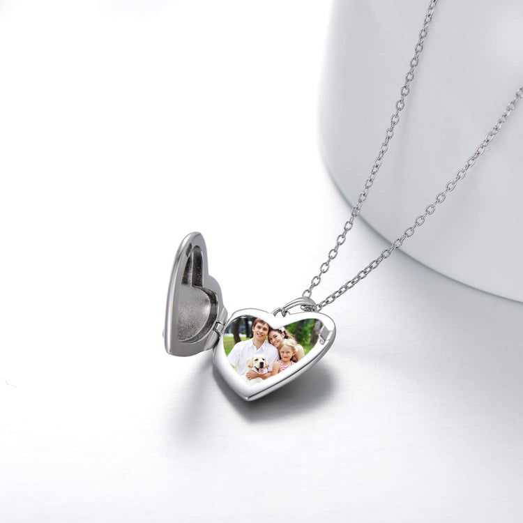 925 Sterling Silver Heart Photo Locket Necklace