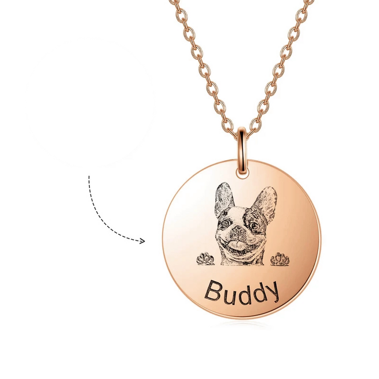 925 Sterling Silver Personalized Pet Round Photo Necklace Pet Lithograph Necklace