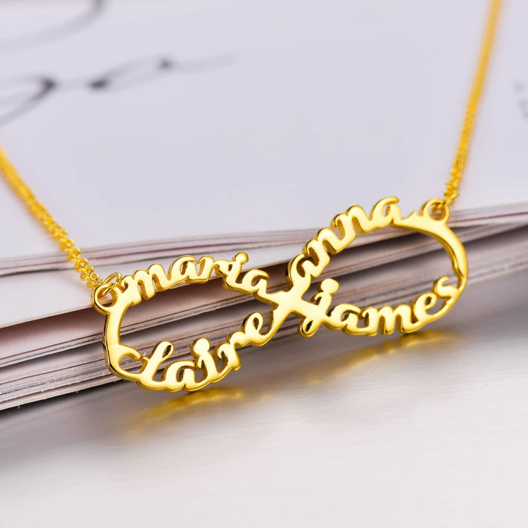 925 Sterling Silver Infinity 4 Names Necklace Nameplate Necklace - onlyone