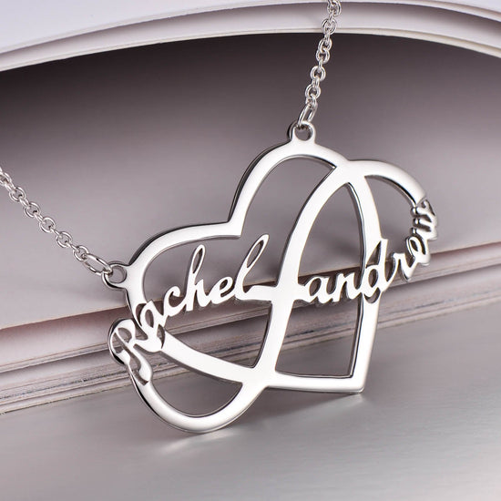 925 Sterling Silver Infinity Heart Couple Name Necklace Nameplate Necklace - onlyone
