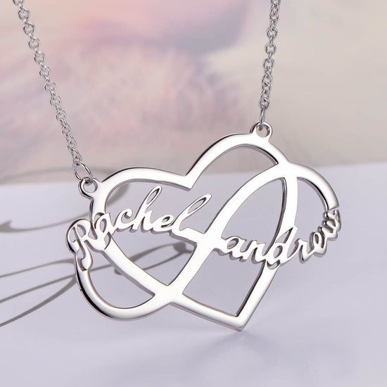 925 Sterling Silver Infinity Heart Couple Name Necklace Nameplate Necklace - onlyone