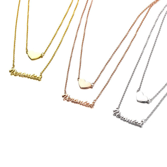 925 Sterling Silver Two Layers Heart Name Necklace Nameplate Necklace - onlyone
