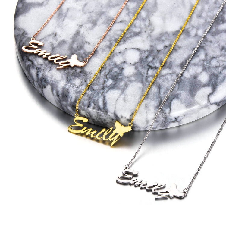 925 Sterling Silver "Emily" Style Custom Name Necklace Nameplate Necklace - onlyone