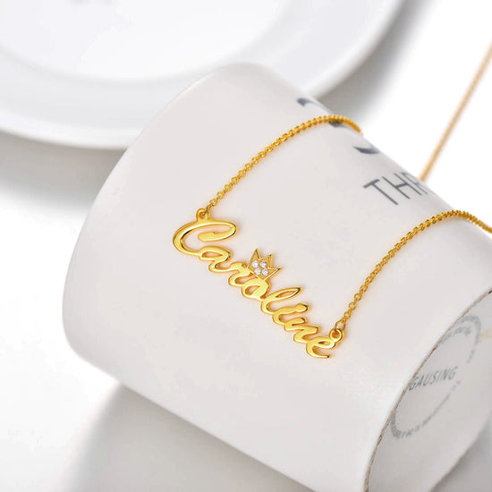 925 Sterling Silver Name Necklace With A Crown On The Top Nameplated Necklace - onlyone
