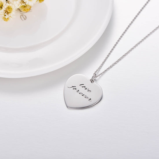 925 Sterling Silver Engraved Heart Name Necklace Inspirational Gift Nameplate Necklace - onlyone