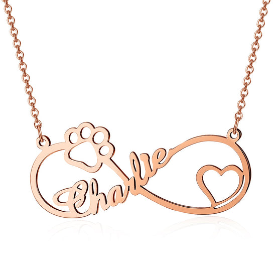 925 Sterling Silver Heart And Paw Infinity Name Necklace, Nameplated Necklace - onlyone
