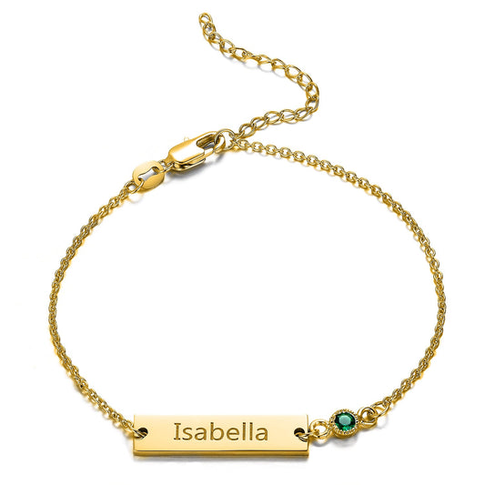 925 Sterling Silver Personalized Bezel Set Birthstone Engraved Bracelet 6â€?7.5â€?- onlyone