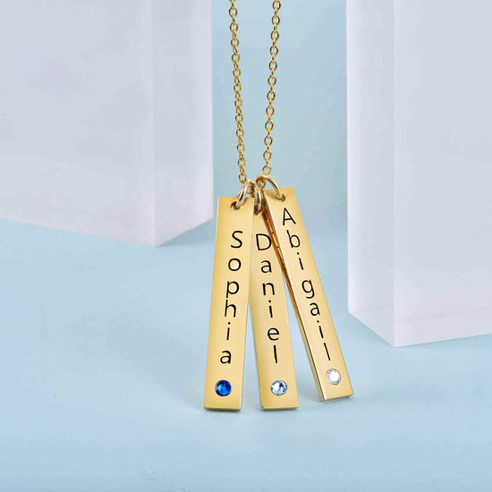 925 Sterling Silver Vertical Engraved Bar Necklace With Birthstone, Gift For Her, Birthday Gift - onlyone