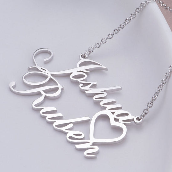 925 Sterling Silver Joshua Double Names Necklace Nameplate Necklace - onlyone