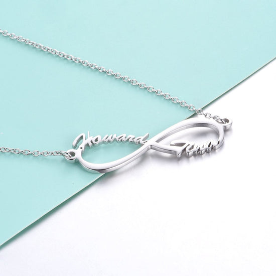 925 Sterling Silver Infinity Necklace With Names Nameplate Necklace - onlyone